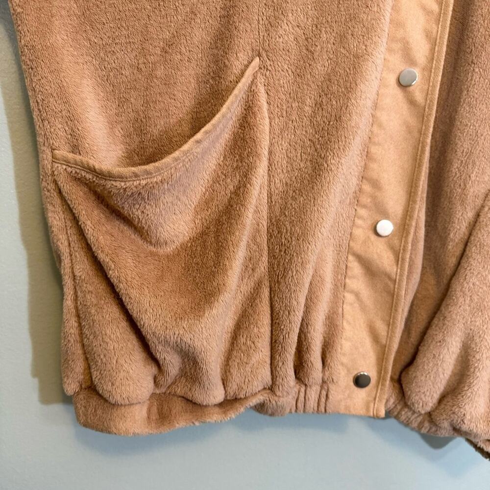 Andree By Unit Fuzzy Fleece Snap Long Sleeve Button Front Jacket Brown 2X Plus - Picture 4 of 9